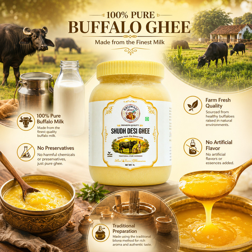 Pure Buffalo Ghee — Granular (1 L) — Brijwasi Amrit Shudh Desi Ghee